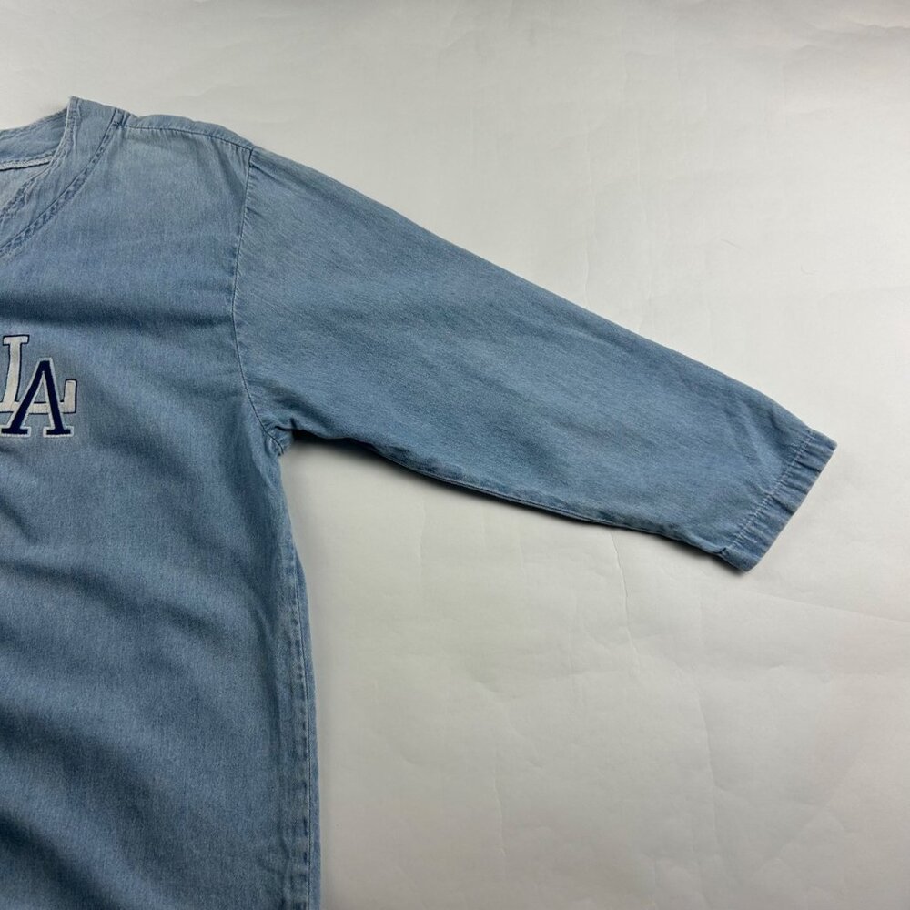 Bridge Sports Wear Vintage Light Wash Denim Chambray LA Dodgers Jersey L - Picture 6 of 9